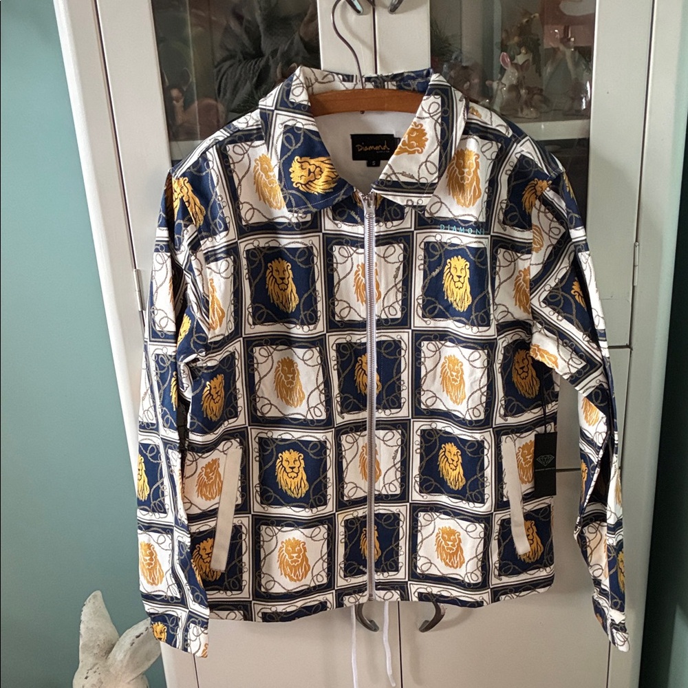 Diamond Supply Co Lion Print Jacket sz S Modelo embroidered on Back net